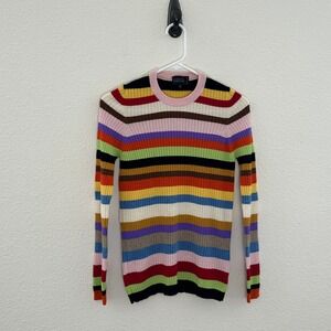 Barneys New York Multicolor Striped Ribbed Cashmere Sweater Made in Italy Small